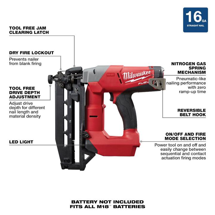 Milwaukee M18 FUEL 16 Gauge Straight Finish Nailer Reconditioned (Bare Tool), large image number 8