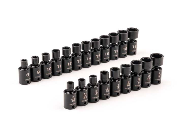 Tekton 3/8 Inch 6 Point U-Joint Impact Socket Set, (5/16-3/4 Inch, 8-19 mm)