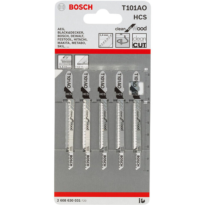 Bosch 3-1/4 Inch 20 TPI Clean for Wood T-Shank Jig Saw Blades 5 Piece