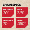 Oregon 72EXL 20 Inch x 3/8 Inch x 0.05 Inch 70 DL Replacement Saw Chain, small image number 3