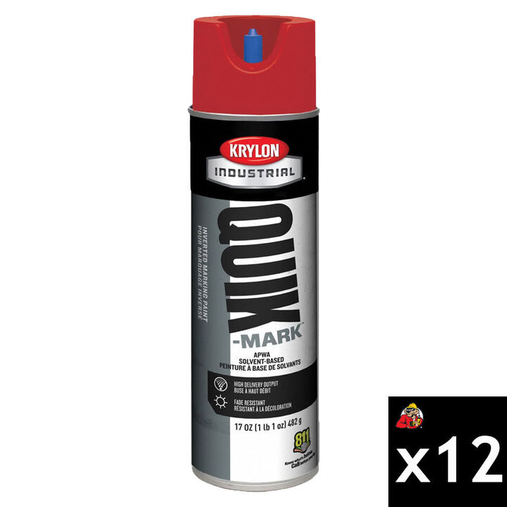 Krylon Quik-Mark 17 Oz Solvent-Based Inverted Marking Paint, Red, 12 Pieces, Case