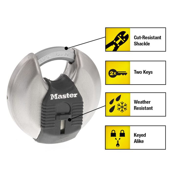 Master Lock Padlock with Shackle 2 3/4in Steel Keyed Alike Disc 2pk, large image number 1