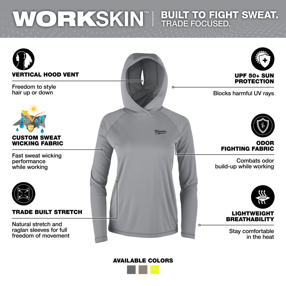 Milwaukee Women's WORKSKIN Hooded Shirt - Gray M, large image number 2