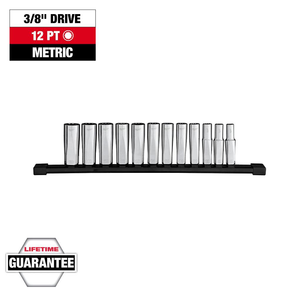 Milwaukee 3/8 Inch Drive 12-Point Deep Well Metric Socket Set, 12 Pieces, large image number 8