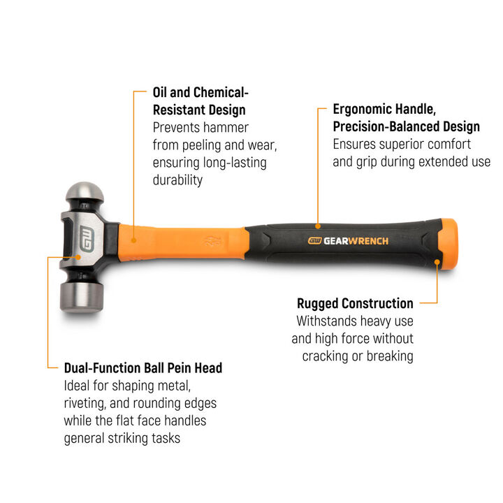 GEARWRENCH 16 Oz Ball Pein Hammers with Fiberglass Handles, large image number 1