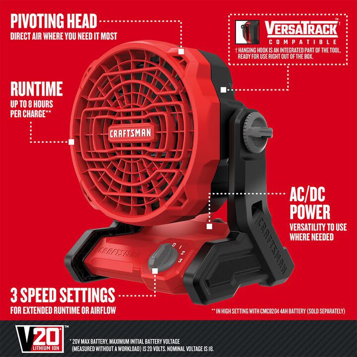 CRAFTSMAN V20 Cordless Jobsite Fan (Bare Tool), large image number 1