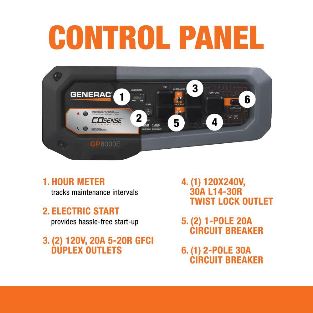 Generac GP Series 10,000 Watt Gas Powered 49-State Portable Generator with COsense Technology, large image number 9
