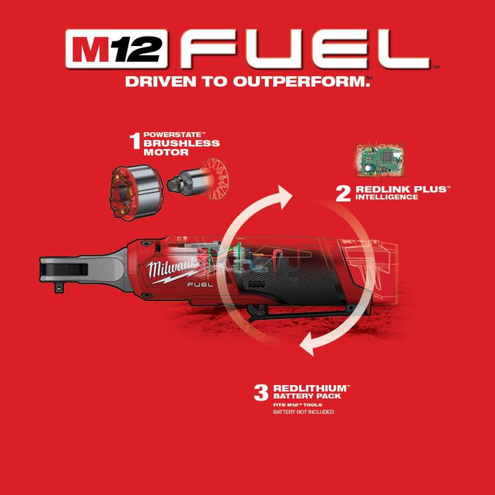 Milwaukee M12 FUEL 1/4inch High Speed Ratchet-Reconditioned (Bare Tool), large image number 5