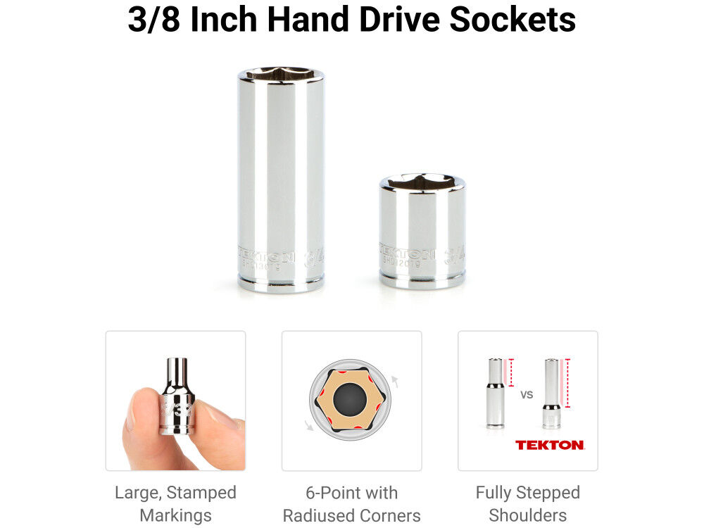 Tekton 3/8 Inch 6 Point Socket and Ratchet Set, 36 Pieces (1/4-1 Inch), large image number 3