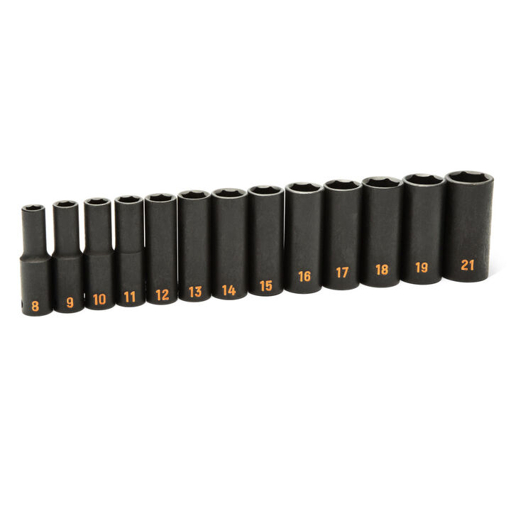 GEARWRENCH 3/8 Inch Drive 6 Point Metric Hi-Viz Deep Impact Socket Set 13 Pieces