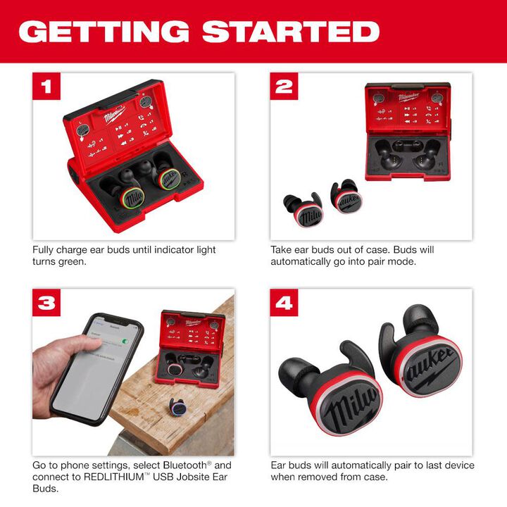 Milwaukee REDLITHIUM USB Bluetooth Jobsite Ear Buds & USB Rechargeable 1100L Twist Focus Flashlight Bundle, large image number 7