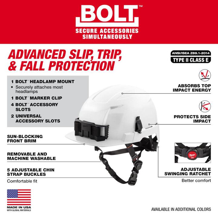 Milwaukee BOLT Gray Front Brim Safety Helmet with IMPACT ARMOR Liner Type 2 Class E & USB Cooling Fan Bundle, large image number 2