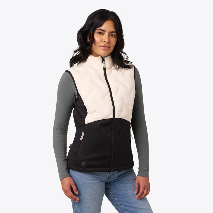Mobile Warming Womens Aria Hybrid Black and Cream Heated Vest Kit, large image number 2
