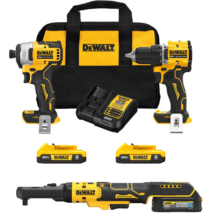 DEWALT ATOMIC 20V Max 3-Tool & 20V Max Battery 2pk with Charger Combo Kit Bundle