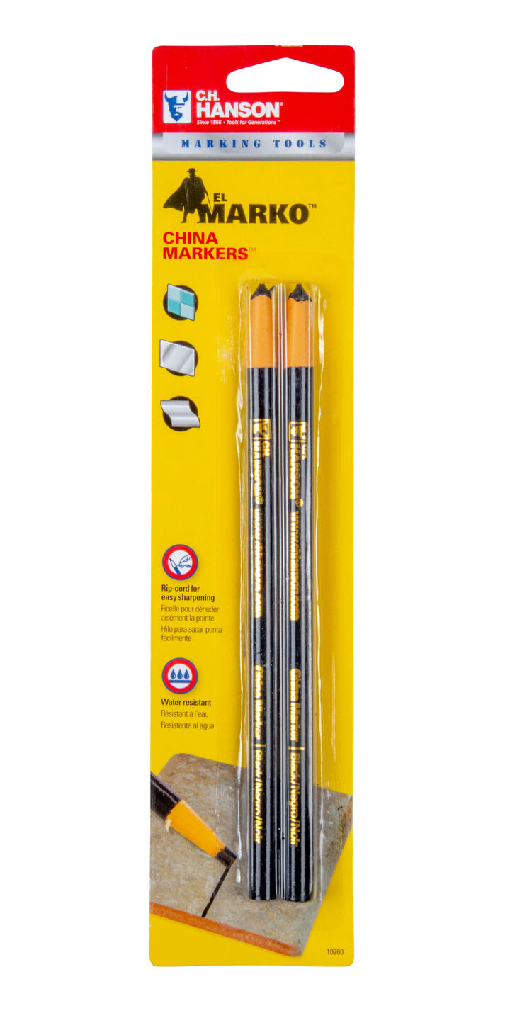 C H Hanson El Marko China Marker Black Carded, 2 Piece