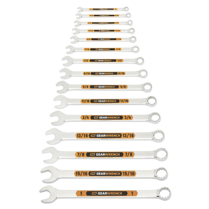 GEARWRENCH 15 Pieces 12 Point SAE Hi-Viz Long Pattern Combination Wrench Set