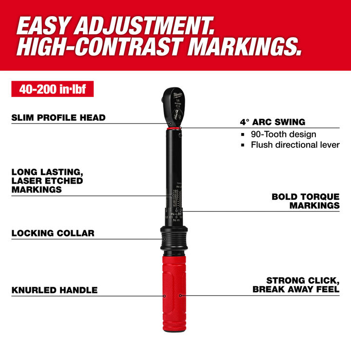 Milwaukee 1/4 Inch Drive Click Torque Wrench 40-200 Inch-Lbs, large image number 1