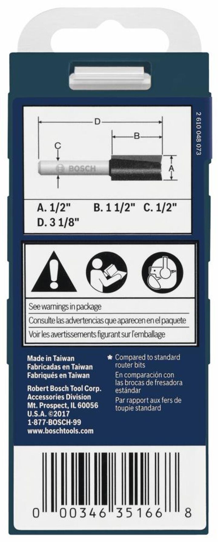 Bosch 1/2in x 1 1/2in Carbide Tipped Double Flute Straight Router Bit, large image number 3