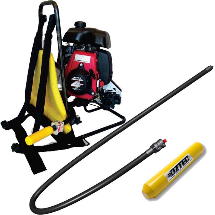 Oztec Industries 4-Stroke Gas Backpack Concrete Vibrator Kit with 10 Ft Flex Shaft and 2 Inch Steel Head