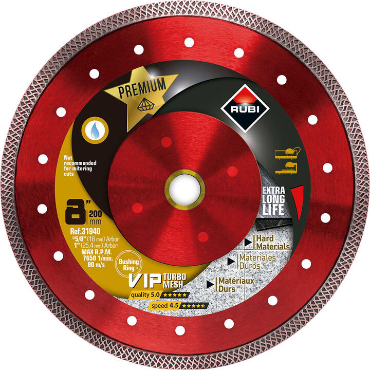 Rubi Tools VIP Turbo Mesh 8 Inch Premium Turbo Rim Diamond Blade for Hard Materials