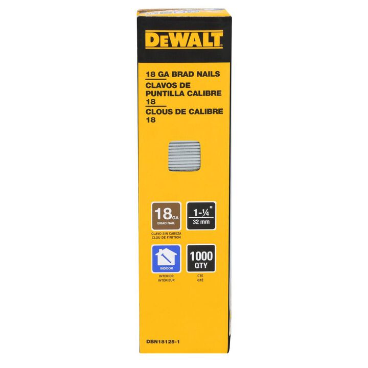 DEWALT 1-1/4 Inch 18 Gauge Brad Nails, 1000 Pieces, large image number 1
