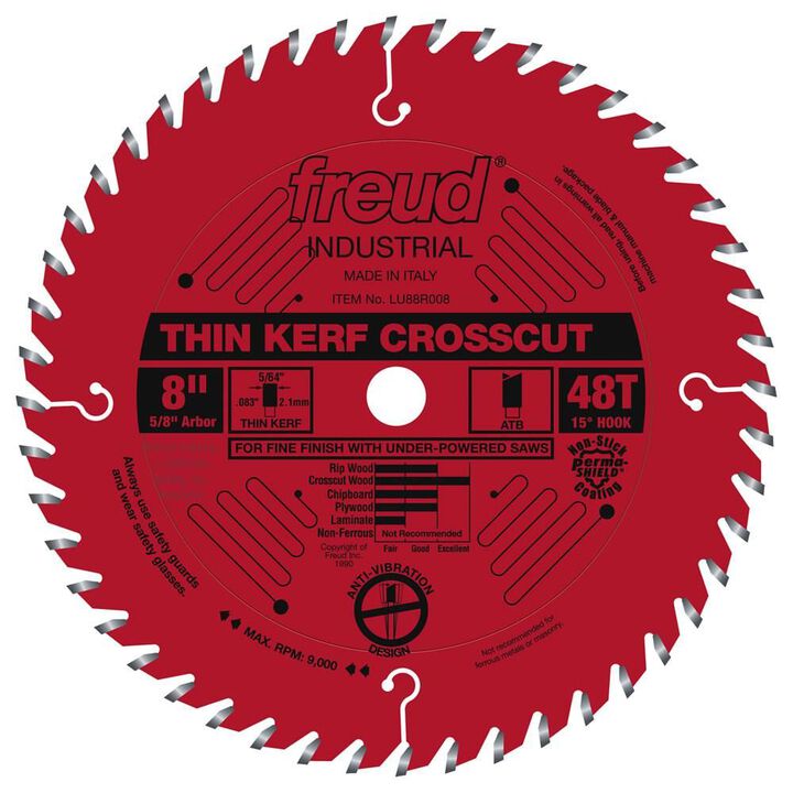 Freud 8in Thin Kerf Fine Finish Crosscut with Perma-SHIELD Coating