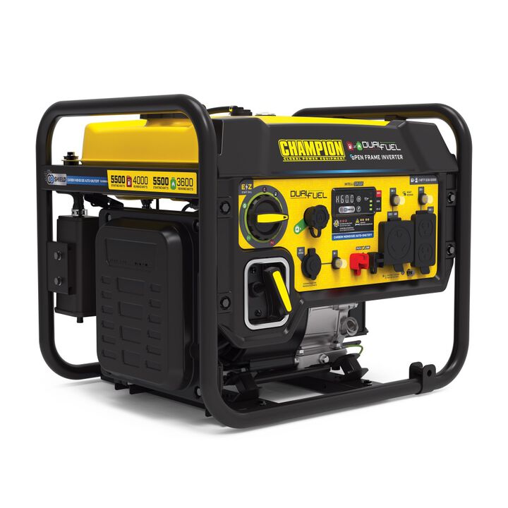 Champion Power Equipment 5500-Watt Dual Fuel 50 State RV Ready Portable Open Frame Inverter Generator with Quiet Technology CARB Compliant