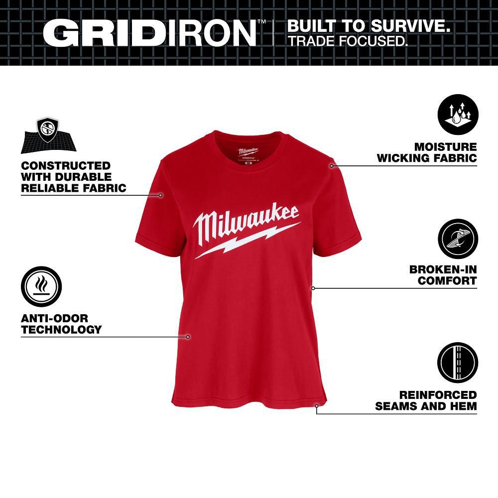 Milwaukee Womens GRIDIRON Logo Tee, Short Sleeve, Red Large, large image number 2