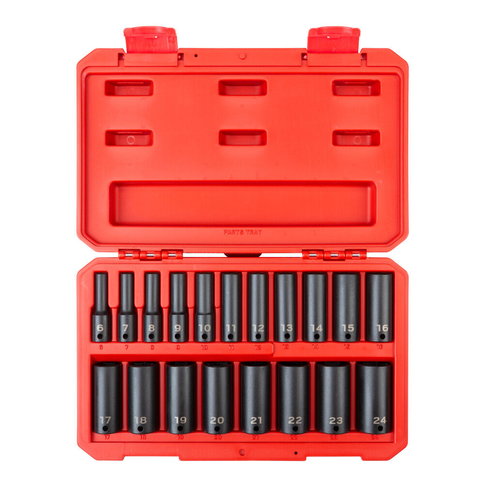 Tekton 3/8 Inch Deep 6 Point Impact Socket Set, Case, 19 Piece (6-24 mm), large image number 1