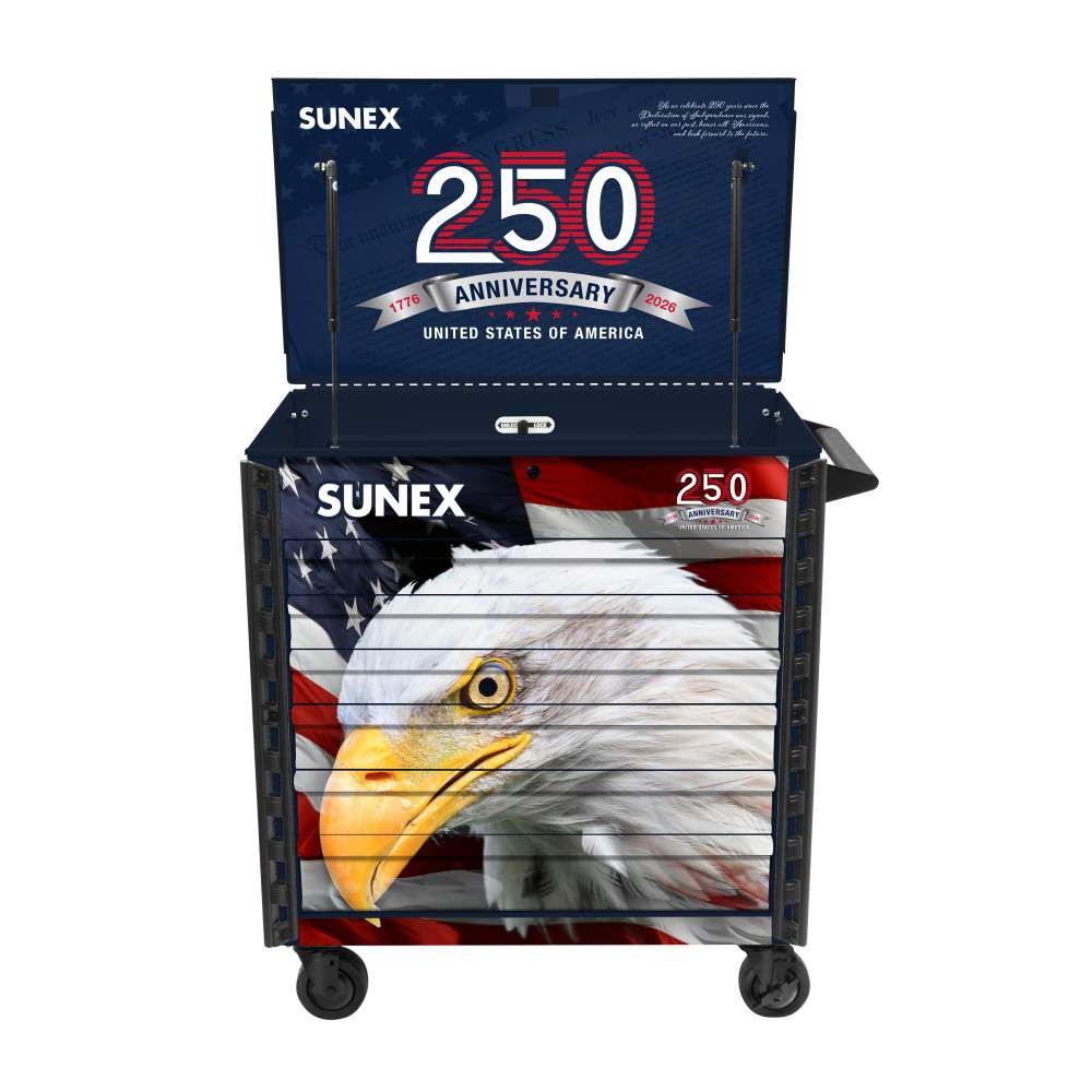 Sunex 39 Inch 6 Drawer Premium Service Cart with Blue USA 250th Design, large image number 1