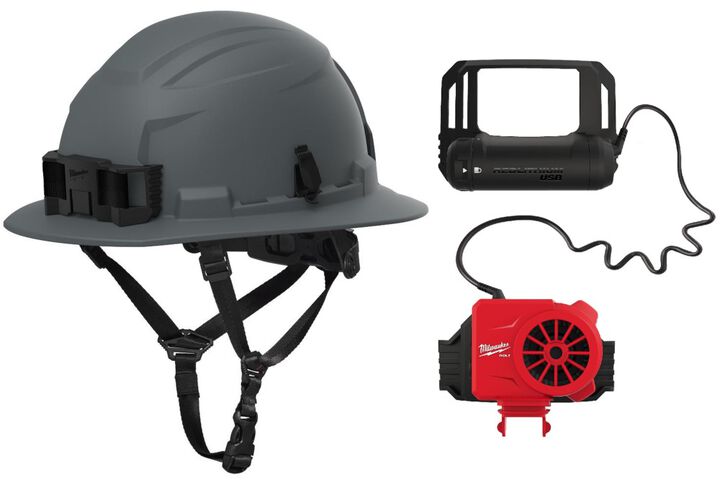 Milwaukee BOLT Full Brim Safety Helmet Type 2 Class E & USB Cooling Fan, swatch