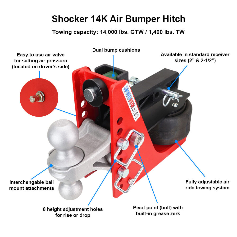 Shocker Hitch 14K 2 Inch Air Hitch with Pintle & 2-5/16in Ball, large image number 3