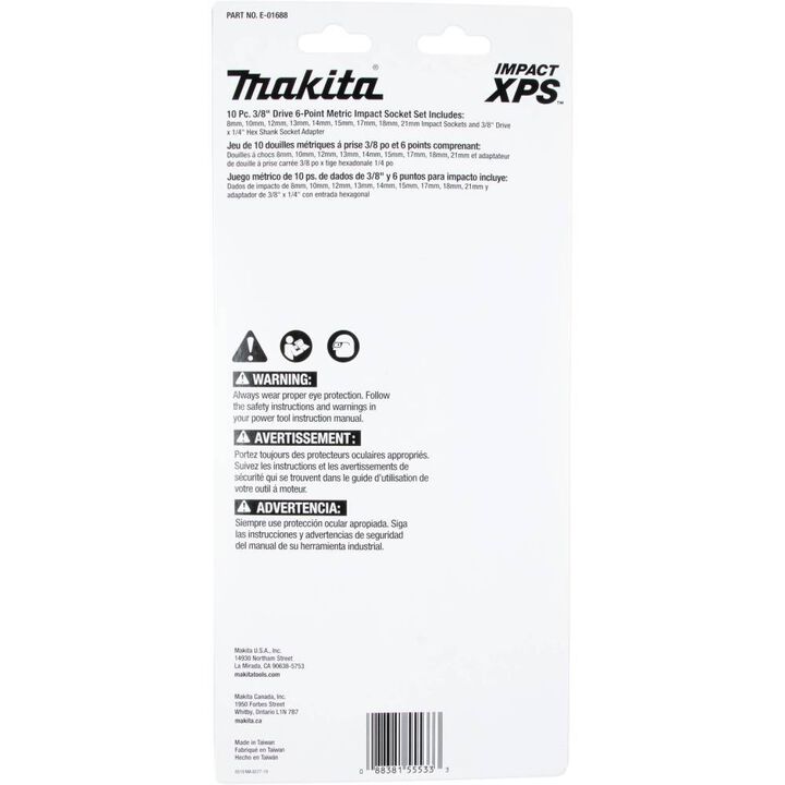 Makita Impact XPS 10 Piece 3/8 Inch Drive 6-Point Metric Impact Socket Set with Standard Socket Adapter, large image number 3