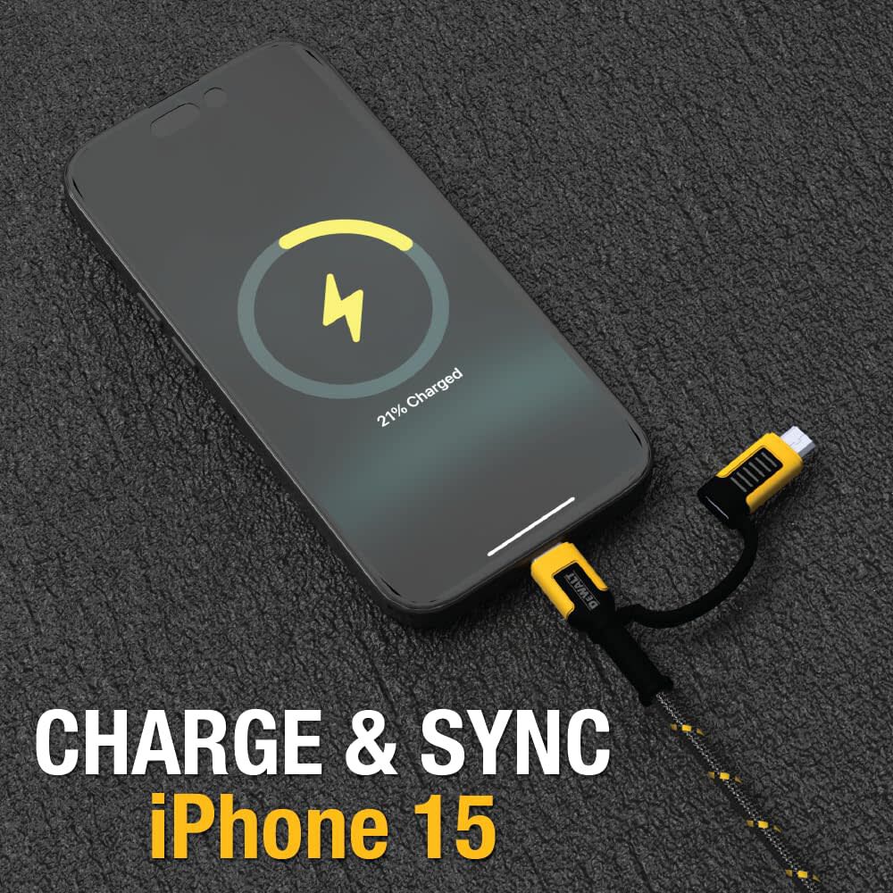 DEWALT 6 Ft. Black/Yellow 4-in-1 Type C/Micro USB/USB Charger Cable, large image number 8
