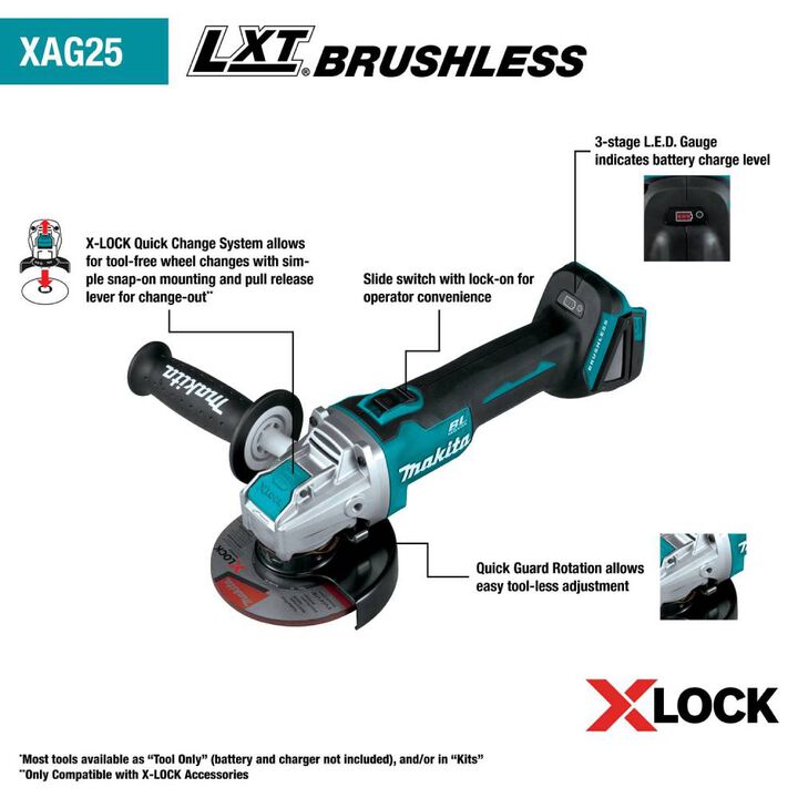 Makita 18V LXT 4 1/2 / 5in X-LOCK Angle Grinder with AFT (Bare Tool), large image number 1