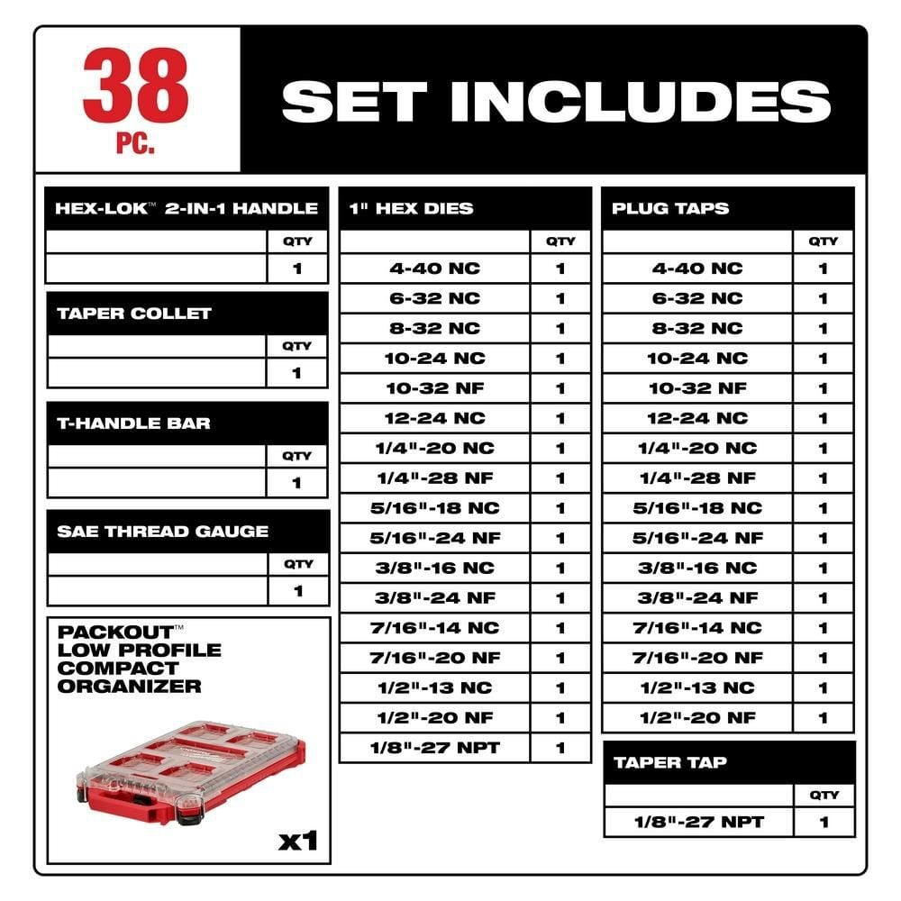 Milwaukee SAE Tap & Die PACKOUT 38pc Set with Hex-LOK 2-in-1 Handle, large image number 2