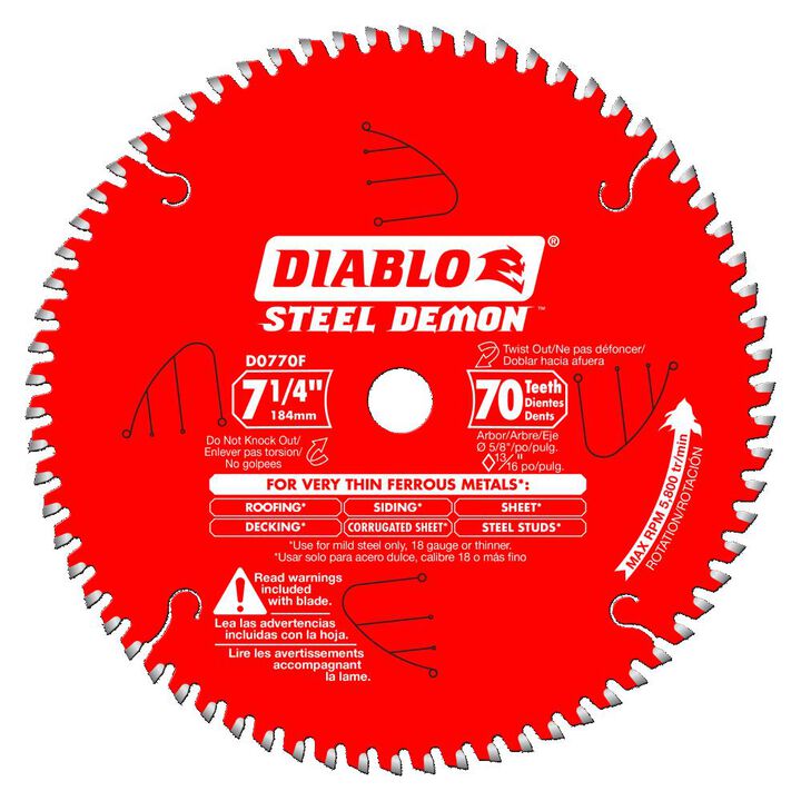 Diablo Tools 7-1/4 inch x 70 Tooth TCG Steel Demon Thin Metal Cutting Circular Saw Blade with 5/8 inch Diamond Arbor, large image number 1