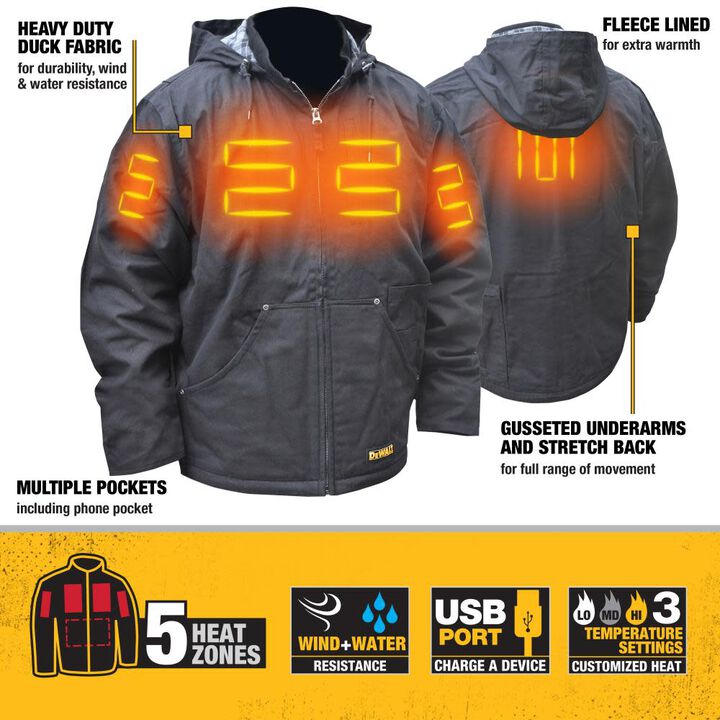 DEWALT Unisex Heated Heavy Duty Work Coat Black 3X (Bare Tool), large image number 1