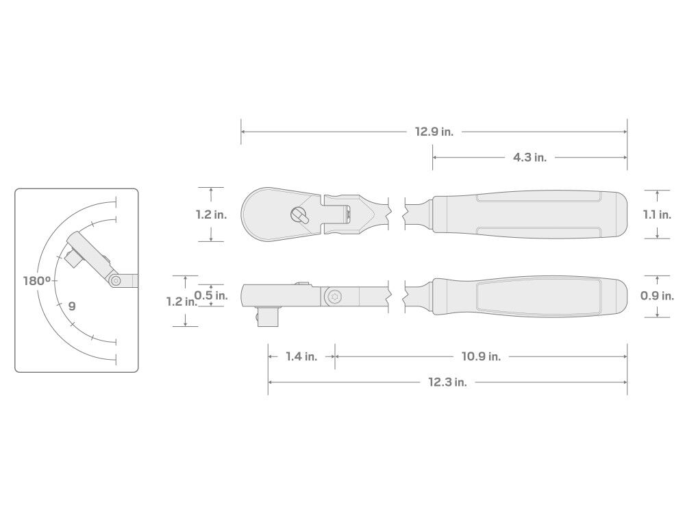 Tekton 3/8 Inch x 12 Inch Flex Head Non-QR Comfort Grip Long Ratchet, large image number 7