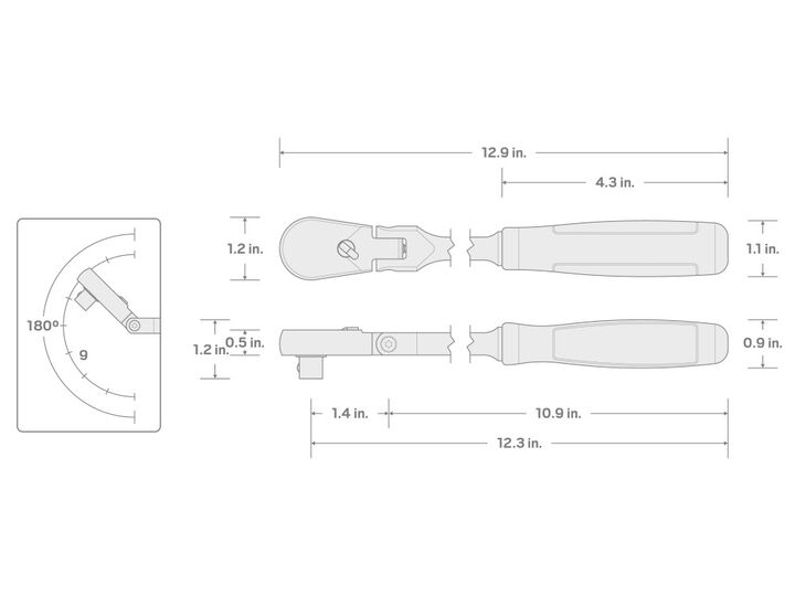 Tekton 3/8 Inch x 12 Inch Flex Head Non-QR Comfort Grip Long Ratchet, large image number 6