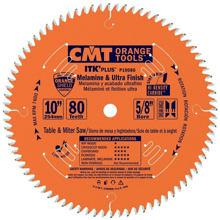 CMT 10in 80 TPI ITK Plus Melamine and Ultra Finish Saw Blade, large image number 0