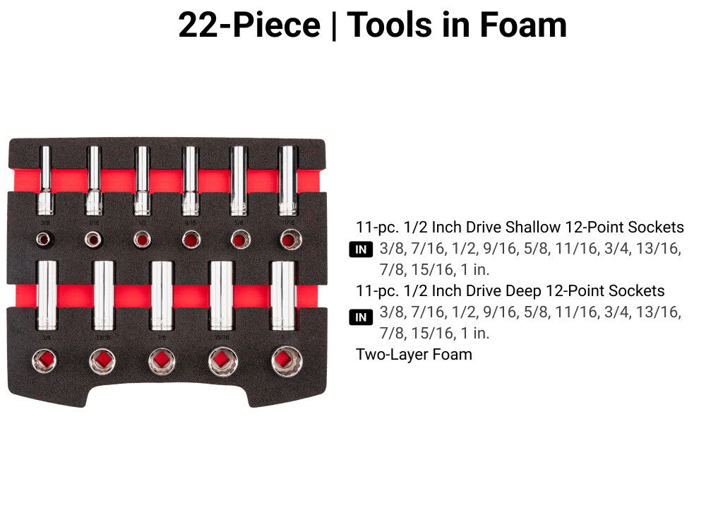 Tekton 1/2 Inch Shallow and Deep 12 Point Sockets, Drawer, 3/8-1 Inch, 22 Pieces, large image number 3