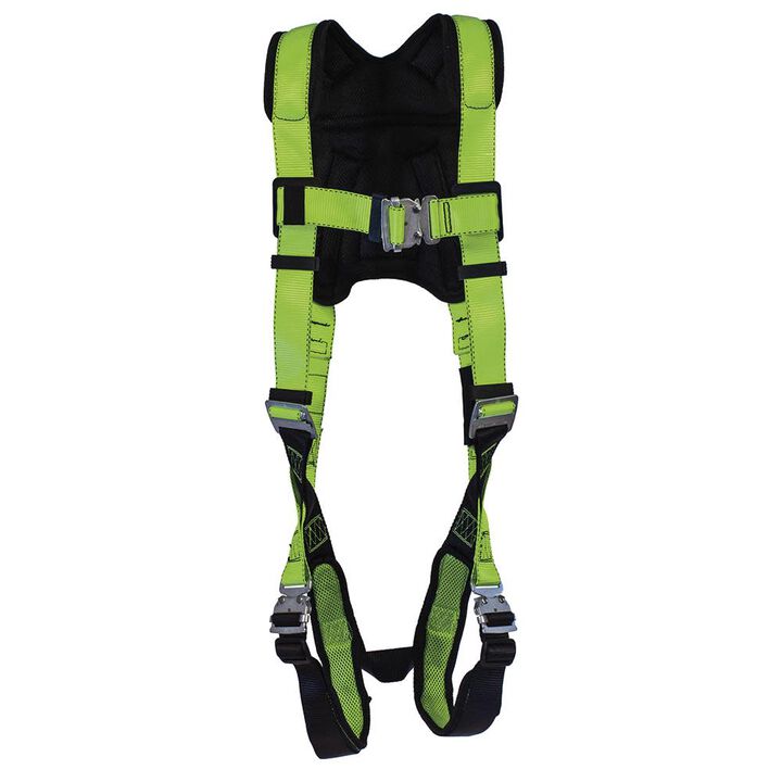 Peakworks Full Body Padded Safety Harness with 5-Point Adjustment Back Support, Back D-Ring, Buckles Hi-Vis Green/Black Universal