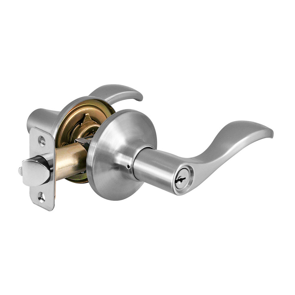 Master Lock Satin Nickel Finished Wave Style Keyed Entry Door Lockset Lever, large image number 2