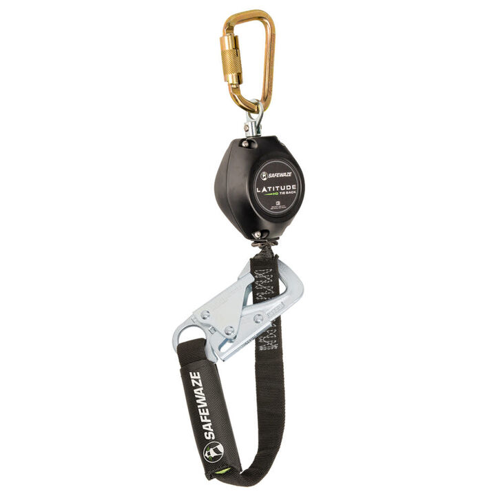 Safewaze Latitude HD 7 Ft. Single Web SRL-P: Carabiner, 20 Inch Tie-Back, Tie-Back Snap Hook