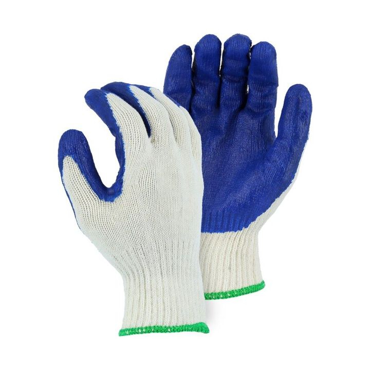 Majestic Glove Latex String Knit Lined Palm Coated Work Gloves White & Blue Medium