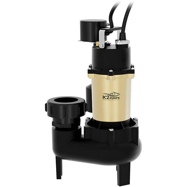 K2 Pumps Sewage Pump 1/2 HP Cast Iron with Piggyback Vertical Switch