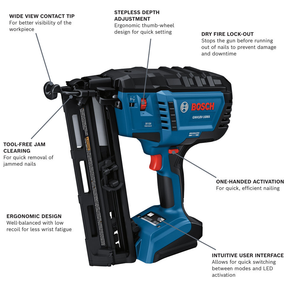 Bosch 18V Brushless 16 Gauge Angled Finish Nailer (Bare Tool), large image number 2