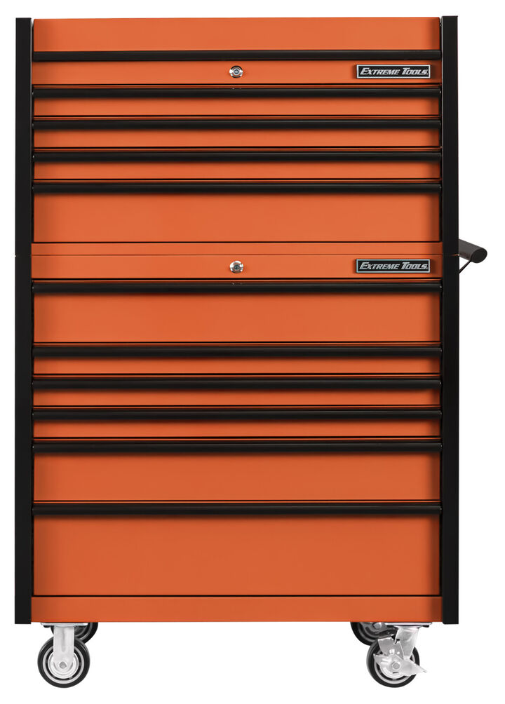 Extreme Tools DX Series 41 Inch W x 25 Inch D 4 Drawer Top Chest & 6 Drawer Roller Cabinet Combo Orange with Black Drawer Pulls