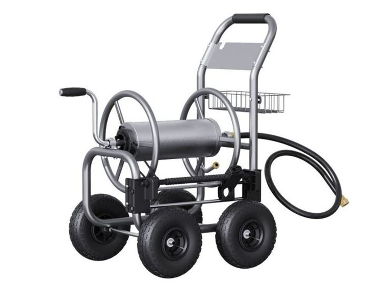 Giraffe Tools Hand Powered Industrial Hose Reel Cart with 4 Wheels